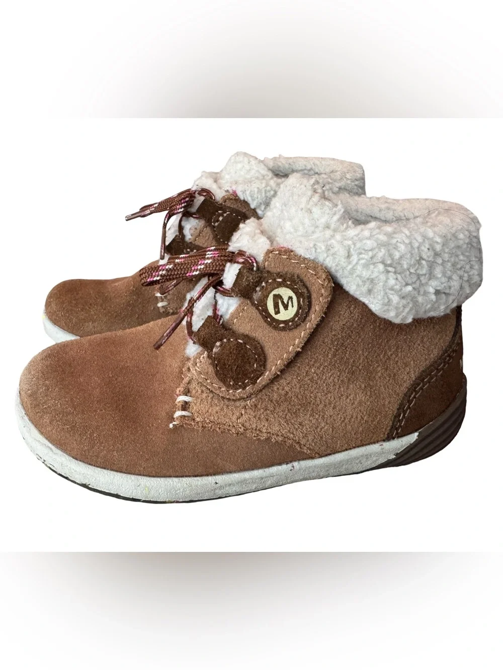 Merrell Bare Steps Kids Winter Boots US 7.5 Leather Suede Upper Faux Fur Ankle